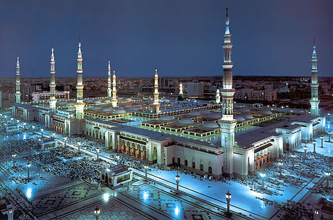 Аль Масджид Аль Набави, фото зданий с высоты птичьего полета, Религиозные, HD обои HD wallpaper