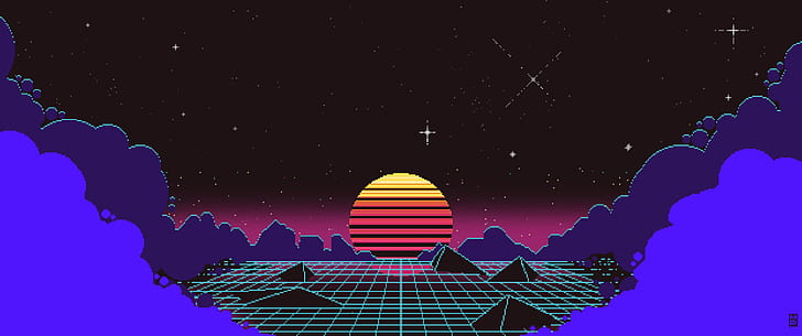Outrun Pixel Sunset, HD wallpaper