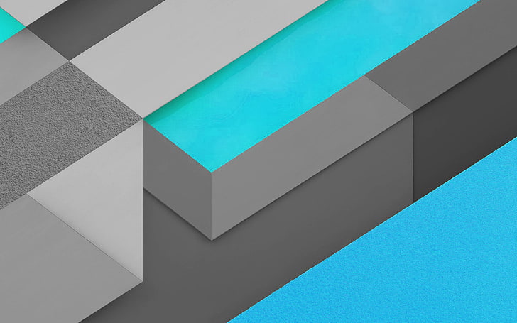 marshmallow, android, biru, segitiga, pola, Wallpaper HD
