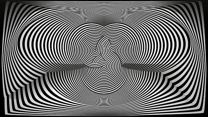 illusion d'optique, art optique, noir, blanc, vecteur, Fond d'écran HD