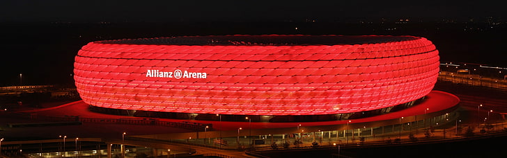 Allianz Arena, Almanya, Allianz Arena, stadyum, gece, ışıklar, FC Bayern, futbol, ​​çift monitör, çoklu ekran, HD masaüstü duvar kağıdı