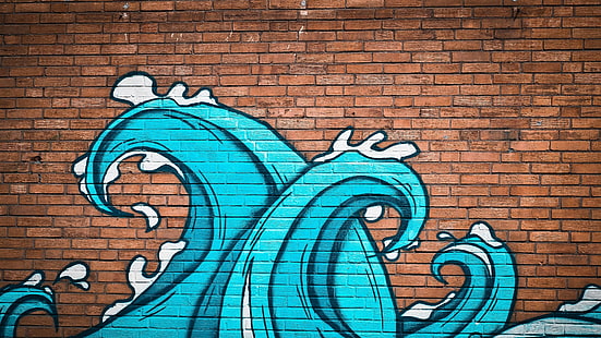 graffiti, muro, mattoni, onde, vernice, Sfondo HD HD wallpaper