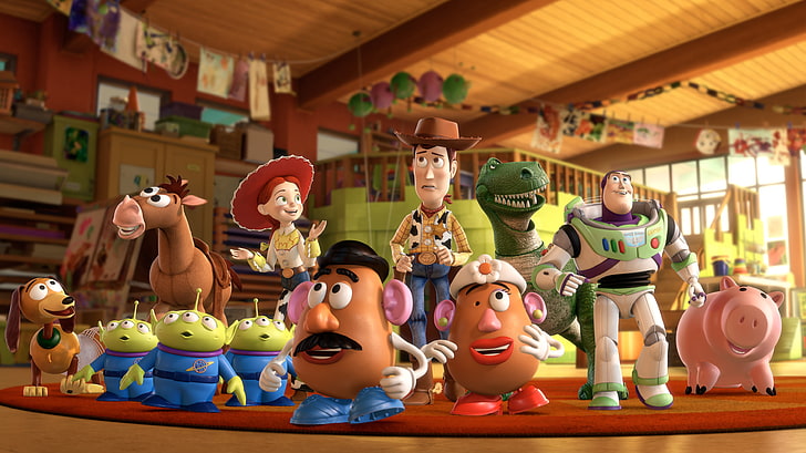 Oyuncak Hikayesi karakterleri illüstrasyon, çizgi film, kahramanlar, Buzz, Oyuncak Hikayesi 3, Woody, HD masaüstü duvar kağıdı