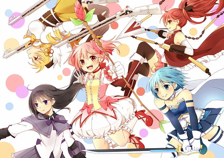أنيمي ، Puella Magi Madoka Magica ، و Homura Akemi ، و Ky Sakko Sakura ، و Madoka Kaname ، و Mami Tomoe ، و Sayaka Miki، خلفية HD