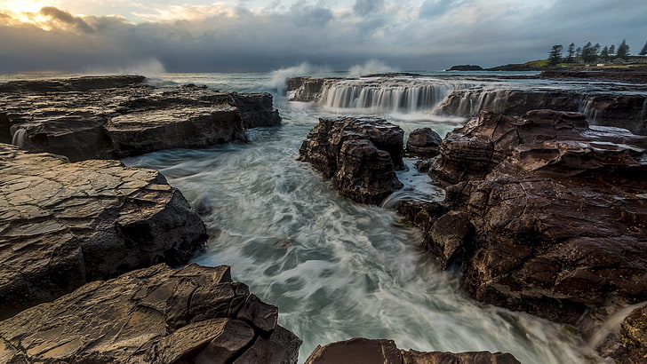 waterfalls, HDR, long exposure, rock, waterfall, sea, nature, water, Australia, HD wallpaper