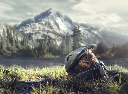 Halo, Master Chief, 4Gamers, Xbox, Xbox 360, Xbox One, green, nature, mountain top, grass, HD wallpaper HD wallpaper