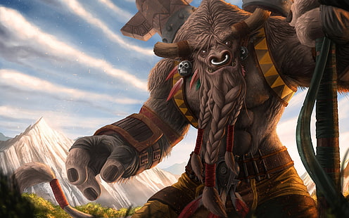 Илюстрация на Tauren Cheftain, огнище, герои на Warcraft, Керн кръвно копита, World of Warcraft, HD тапет HD wallpaper