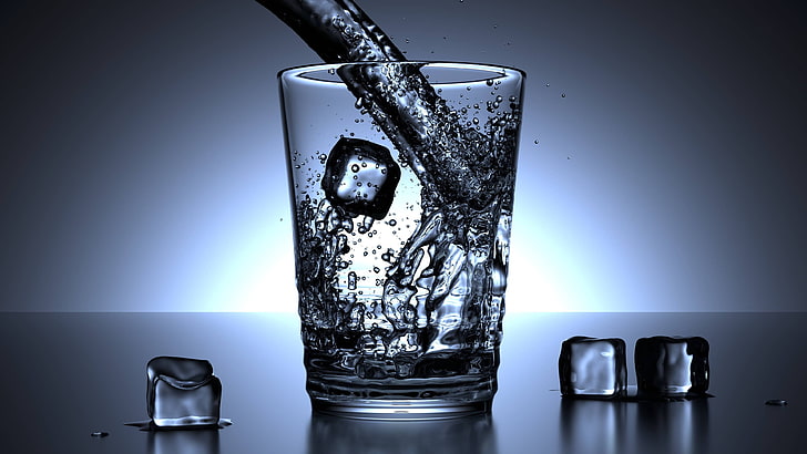 mirroring, drip, cold, glass, ice, water, cubes, drink, HD wallpaper