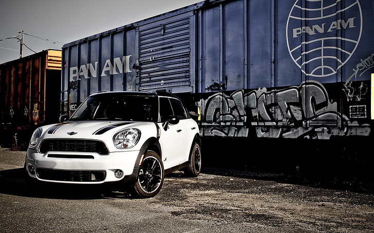 white and black Mini Cooper, car, Mini Cooper, Mini Countryman, Mini, HD wallpaper