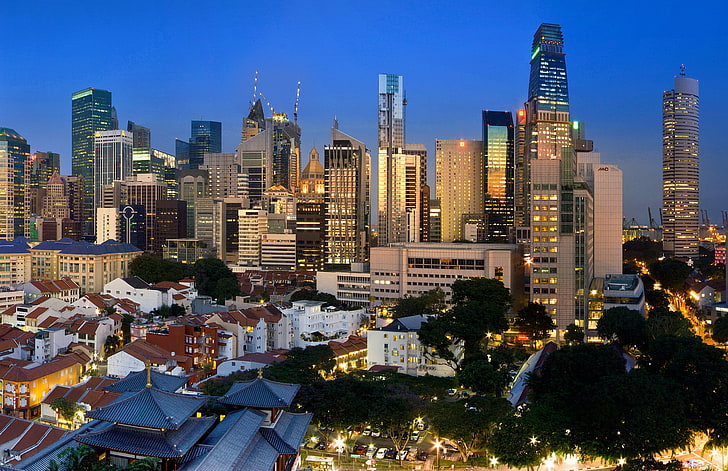 buildings, cityscape, houses, singapore, skyline, skyscrapers, HD wallpaper