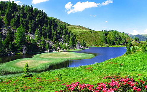 Весенний пейзаж Склон Небо Природа Река 2560 × 1600 Hd Обои 79035, HD обои HD wallpaper