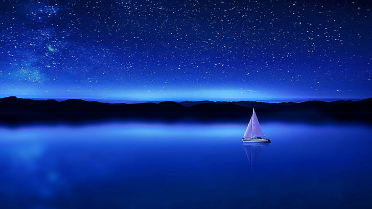 自然 空 水 夜空 穏やか 地平線 湖 星空 星空 暗闇 夜 帆 ヨット 海 星 Hdデスクトップの壁紙 Wallpaperbetter