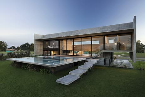 dom, nowoczesny, architektura, basen, Tapety HD HD wallpaper