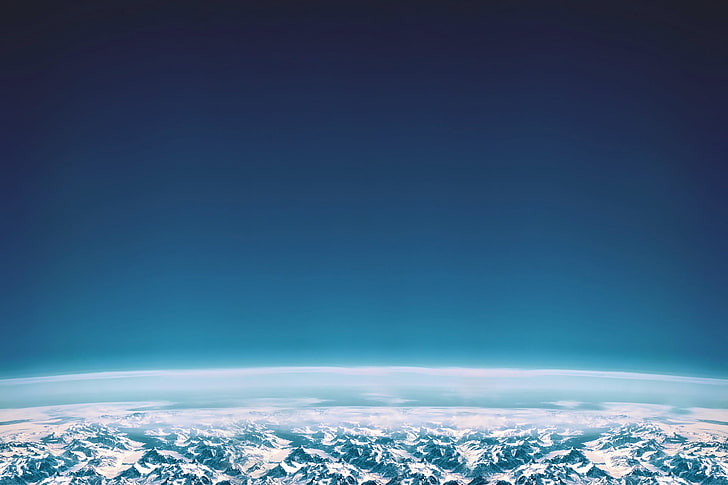 wallpaper putih dan biru, ozon, langit cerah, Bumi, gunung, awan, Wallpaper HD