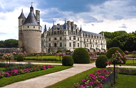 França, o castelo de Chenonceau, EDR-et-Loire, HD papel de parede HD wallpaper