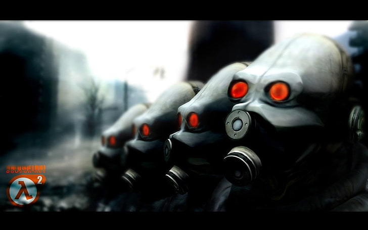 cztery czarne maski gazowe, Half-Life, Half-Life 2, Tapety HD