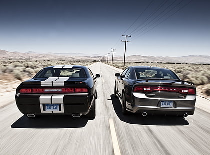 Dodge Muscle Cars, iki siyah ve gri araba, Arabalar, Dodge, Muscle, HD masaüstü duvar kağıdı HD wallpaper