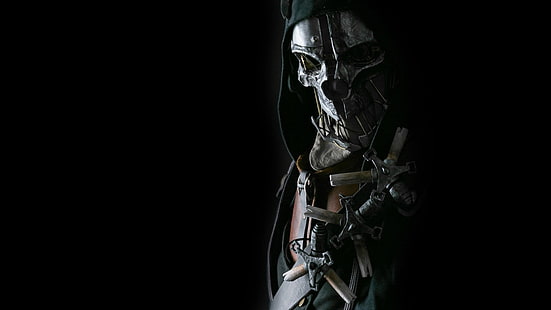 скелет, носещ черен тапет с качулка, обезчестен 2, обезчестен, Corvo Attano, HD тапет HD wallpaper