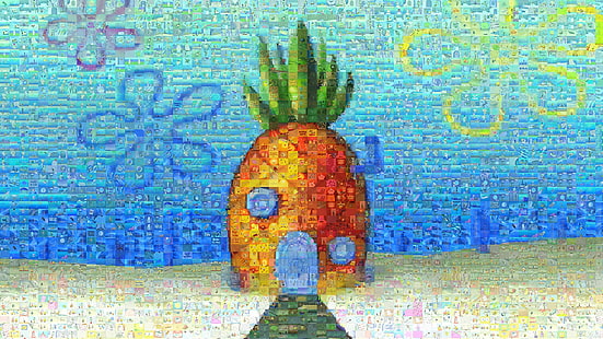 SpongeBob SquarePants, cartoon, pineapple, pineapples, collage, HD wallpaper HD wallpaper