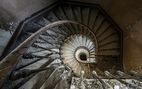 photography, stairs, spiral, old, interior, HD wallpaper HD wallpaper