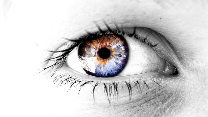 Strange Eyes HD 1080p, blue and red eye contact lens, eyes, 1080p, strange, creative and graphics, HD wallpaper