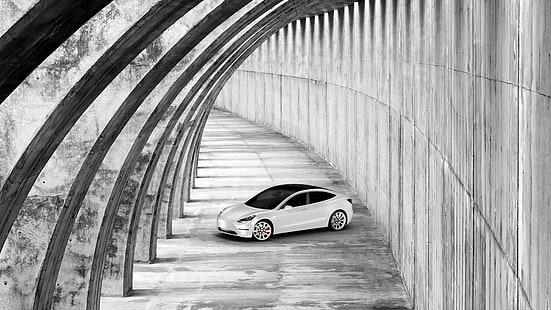 Tesla, Tesla Model 3, Model 3, carro, vred, monocromático, visualização 3D, HD papel de parede HD wallpaper