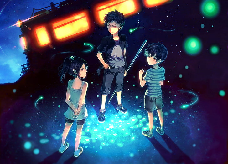 anime characters, child, train, lights, magic, Anime, HD wallpaper