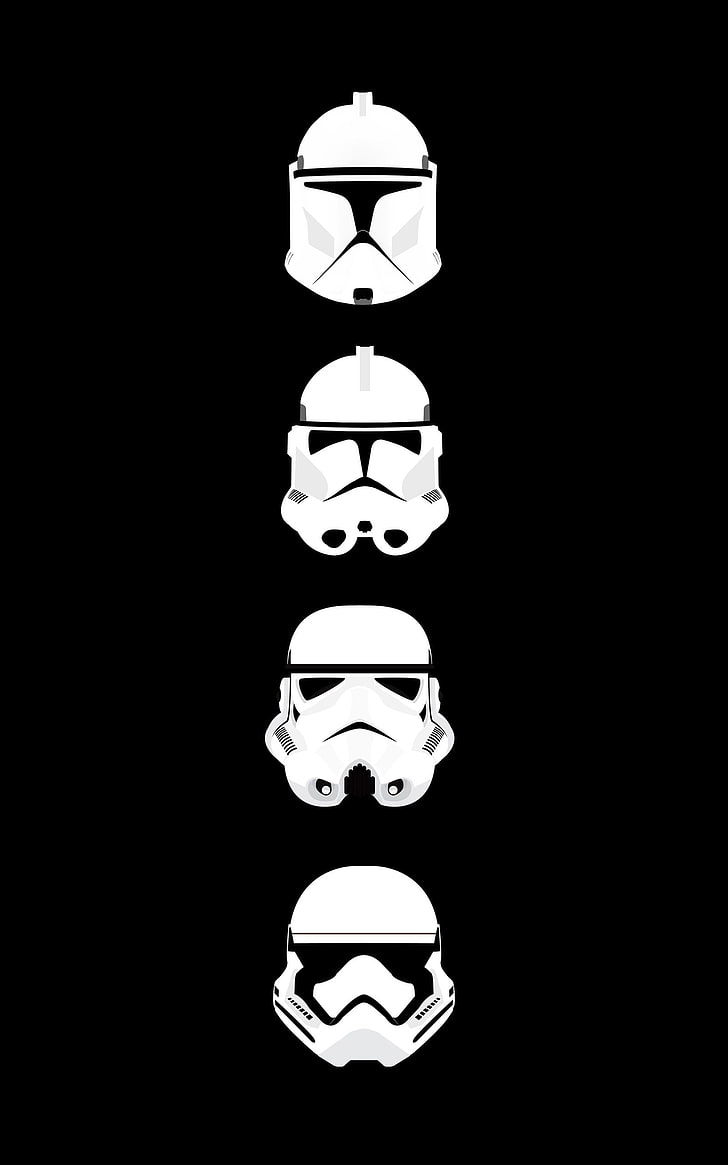 أربعة Star Wars Storm Trooper خوذة التوضيح ، حرب النجوم ، استنساخ جندي ، ستورم تروبر ، خوذة ، بساطتها ، عرض عمودي، خلفية HD، خلفية الهاتف