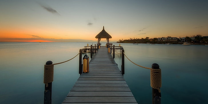 nature, landscape, dock, sea, island, Mauritius, tropical, walkway, beach, HD wallpaper