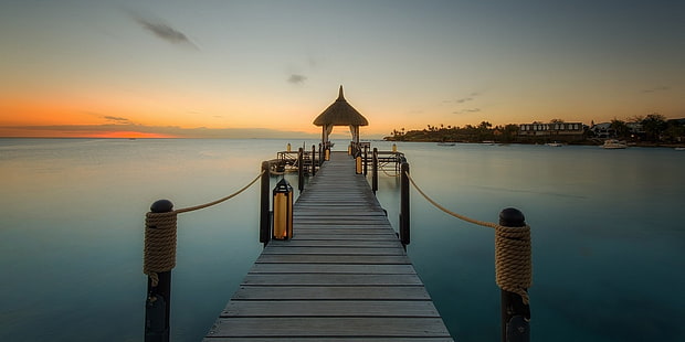 nature, landscape, dock, sea, island, Mauritius, tropical, walkway, beach, HD wallpaper HD wallpaper