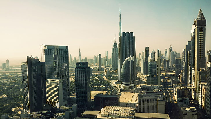 Bâtiment en béton noir et gris, Dubaï, Fond d'écran HD