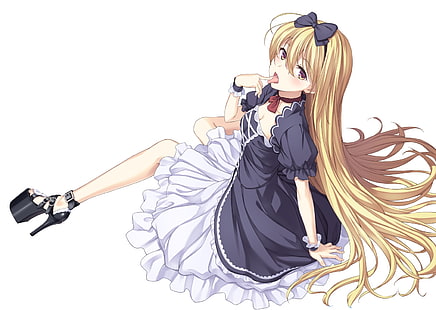 animowana dziewczyna, loli, czarna sukienka, blondynka, anime, Tapety HD HD wallpaper