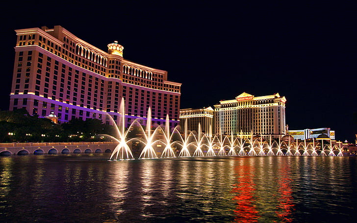 Bellagio Fountains At Night Las Vegas Nevada Usa Sfondi desktop gratis HD 1920 × 1200, Sfondo HD