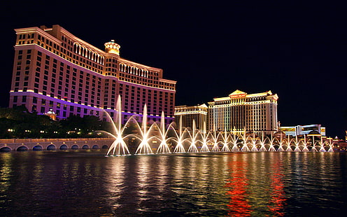 Bellagio Fountains At Night Las Vegas Nevada Usa Skrivbordsunderlägg Hd 1920 × 1200, HD tapet HD wallpaper