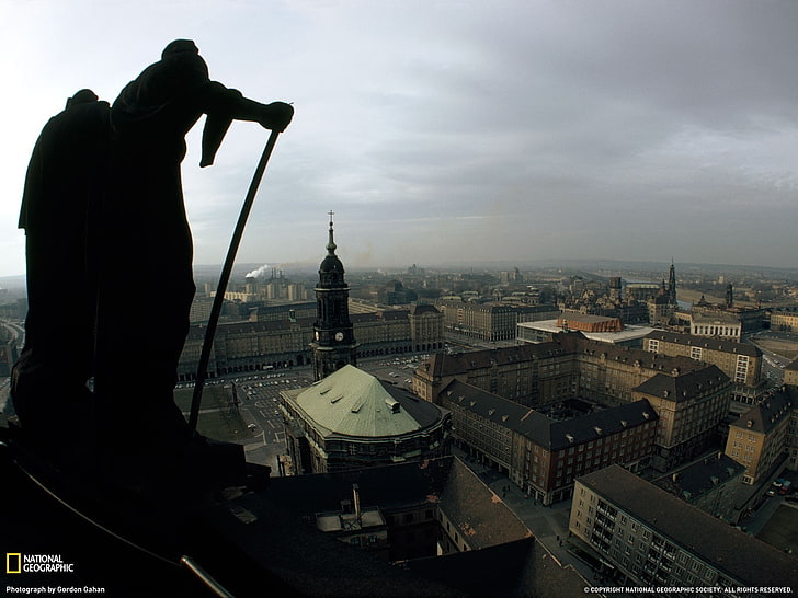 National Geographic, город, скульптура, Дрезден, Германия, ратуша, HD обои