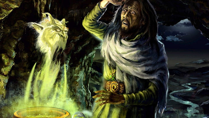 Przestraszony przez czarodzieja, człowiek postać z kreskówki, fantasy, 1920 x 1080, czarodziej, Tapety HD