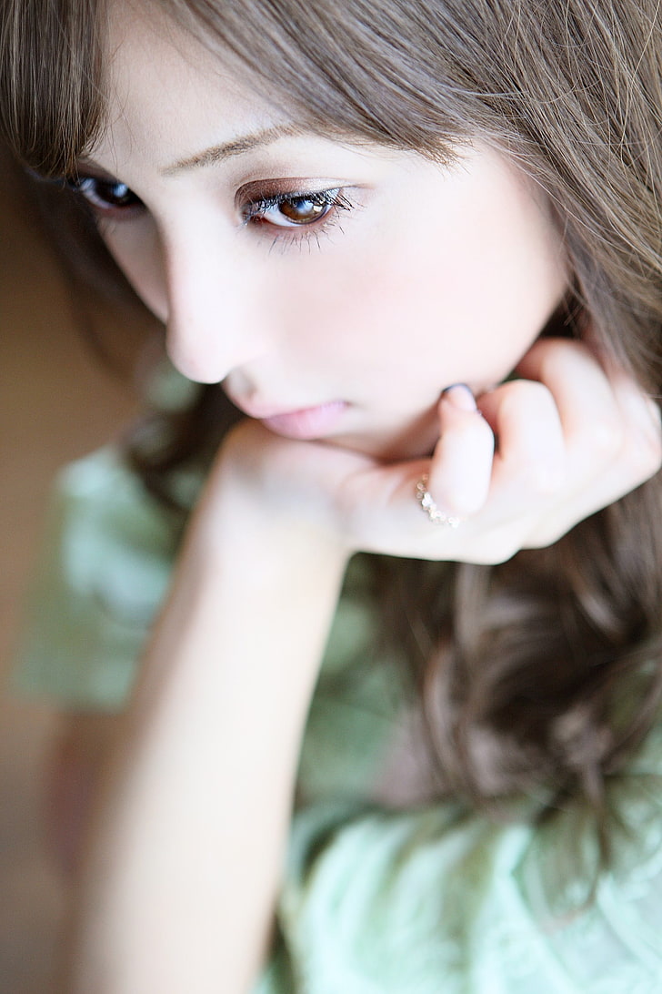 Sasaki Nozomi, model, Asian, closeup, brown eyes, Japanese, women, HD wallpaper