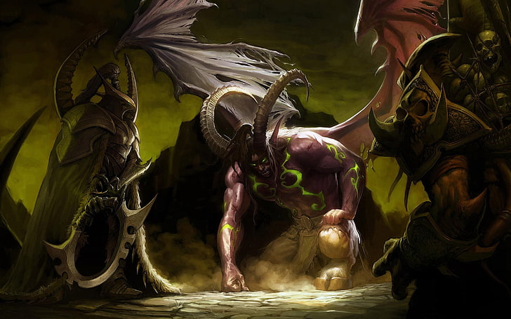 Tapete mit drei Dämonen, World of Warcraft, Illidan Sturmgrimm, Illidan, Maiev Schattengesang, Akama, HD-Hintergrundbild