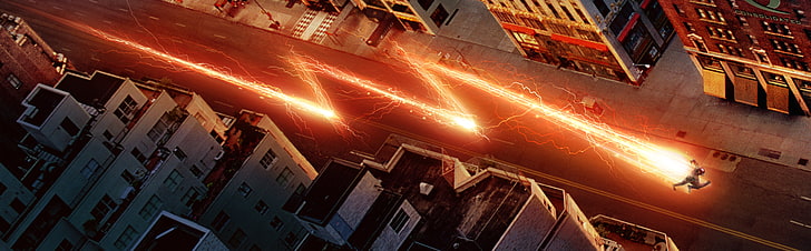 L'illustrazione Flash, la città, la strada, la velocità, il supereroe, il flash, il flash, il CW, Barry Allen, Sfondo HD