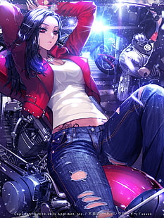 Fondo de pantalla digital de personaje de anime femenino de pelo negro, personaje de anime femenino de cabello púrpura, chicas de anime, Fondo de pantalla HD HD wallpaper