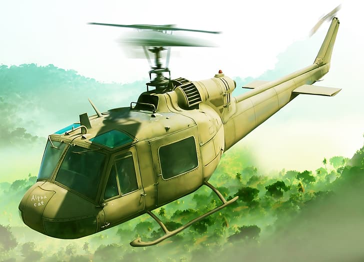 figura, helicóptero, estadounidense, multipropósito, Bell, UH-1, Iroquois, Mohawk, Huey, Hog, Fondo de pantalla HD