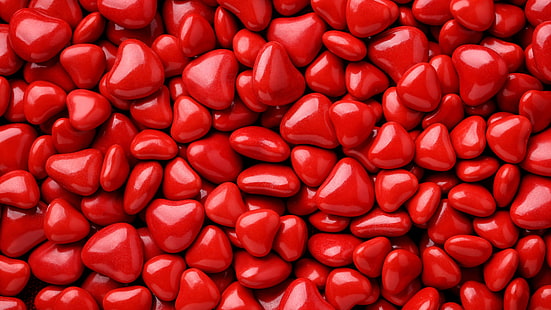 red pebble stone lot, Valentine's Day, love image, hearts, red, 8k, HD wallpaper HD wallpaper