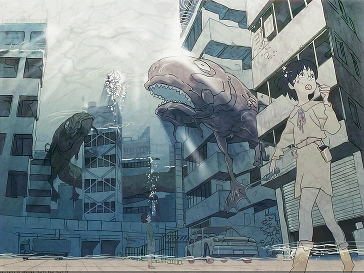 Wanita berjalan lukisan bawah air, anime, Wallpaper HD