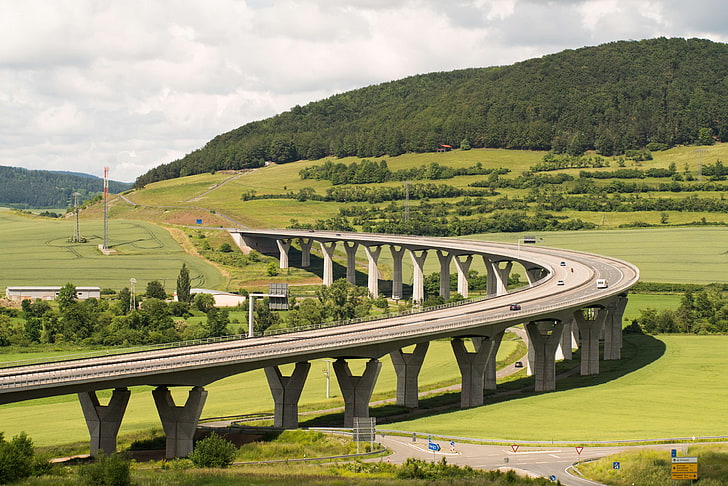 bridge, germany, highway, infrastructure, landscape, streets, traffic, HD wallpaper