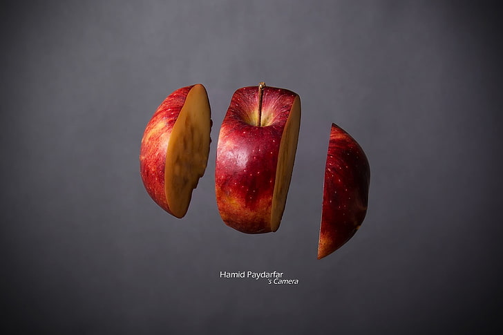 carta da parati digitale fetta di frutta mela rossa, mele, frutta, rosso, cibo, Sfondo HD