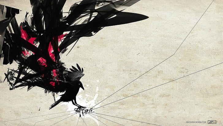 Tokyo Ravens, animals, digital art, crow, birds, simple background, abstract, HD wallpaper