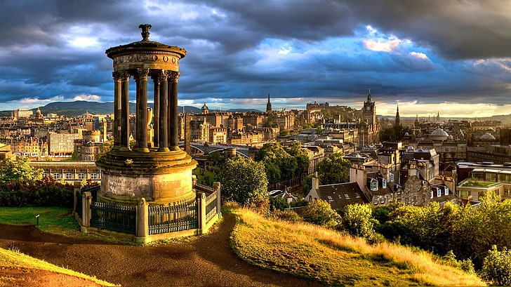 braune Skyline der Stadt, Stadtbild, Gebäude, UK, Edinburgh, Schottland, Wolken, HD-Hintergrundbild