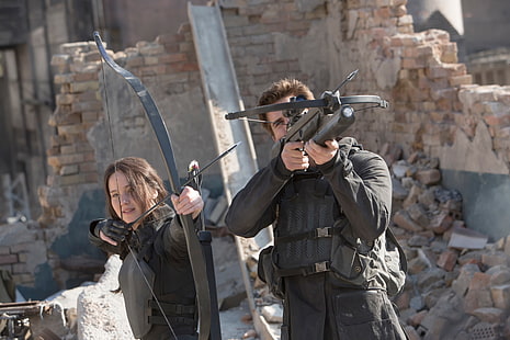 Jennifer Lawrence, Katniss, Igrzyska Śmierci: Kosogłos, Liam Hemsworth, Gale Hawthorne, Tapety HD HD wallpaper