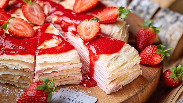 food, strawberries, cake, dessert, HD wallpaper