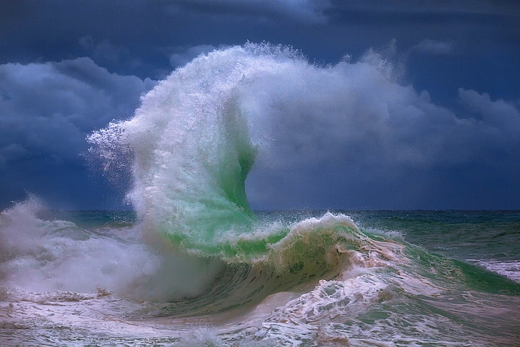 water, sea, waves, clouds, wind, landscape, nature, HD wallpaper
